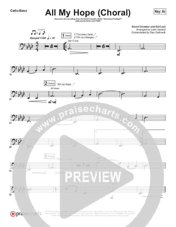 All My Hope (Choral Anthem SATB) Cello/Bass (Crowder / Arr. Luke Gambill)