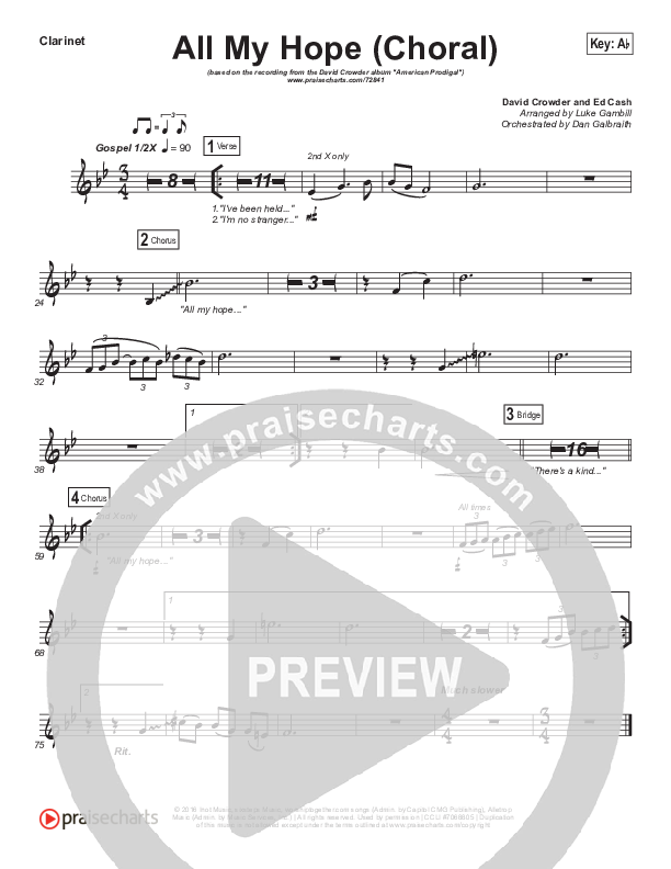 All My Hope (Choral Anthem SATB) Clarinet (Crowder / Arr. Luke Gambill)