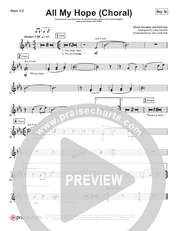 All My Hope (Choral Anthem SATB) French Horn 1/2 (Crowder / Arr. Luke Gambill)