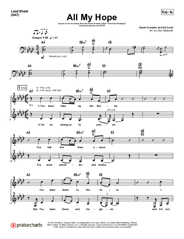 All My Hope (Choral Anthem SATB) Lead Sheet (SAT) (Crowder / Arr. Luke Gambill)