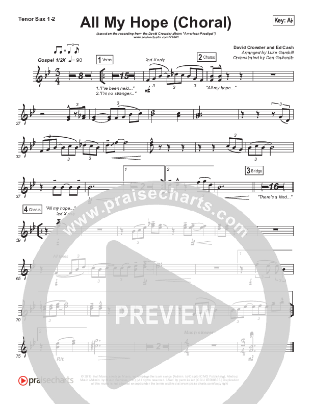 All My Hope (Choral Anthem SATB) Tenor Sax 1/2 (Crowder / Arr. Luke Gambill)