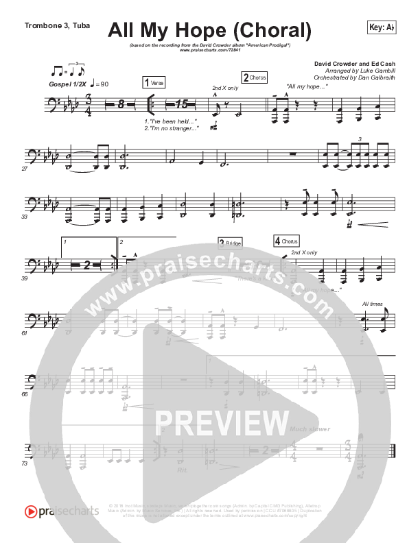 All My Hope (Choral Anthem SATB) Trombone 3/Tuba (Crowder / Arr. Luke Gambill)