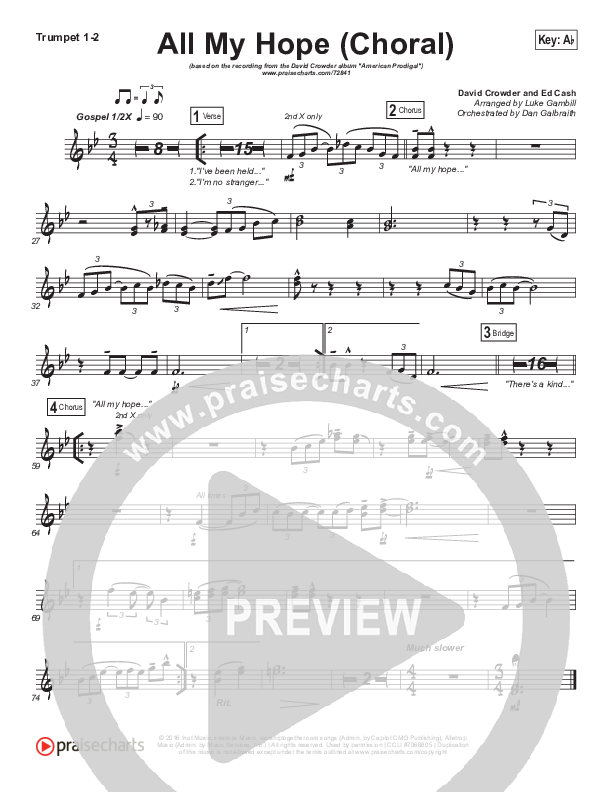All My Hope (Choral Anthem SATB) Trumpet 1,2 (Crowder / Arr. Luke Gambill)