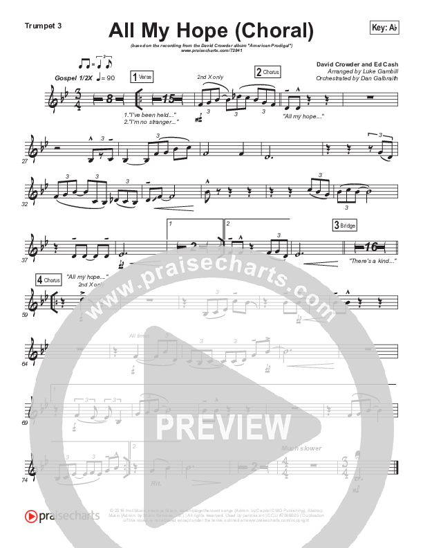 All My Hope (Choral Anthem SATB) Trumpet 3 (Crowder / Arr. Luke Gambill)