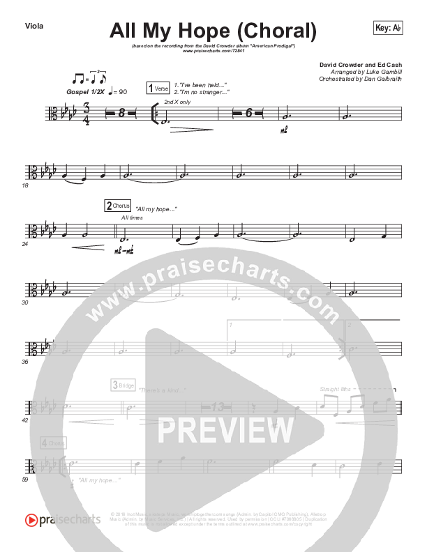 All My Hope (Choral Anthem SATB) Viola (Crowder / Arr. Luke Gambill)