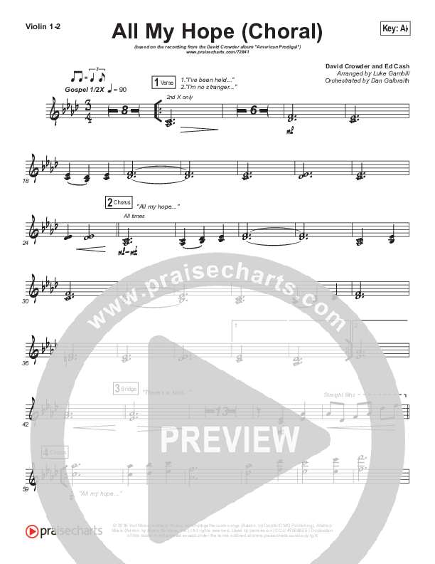 All My Hope (Choral Anthem SATB) Violin 1/2 (Crowder / Arr. Luke Gambill)