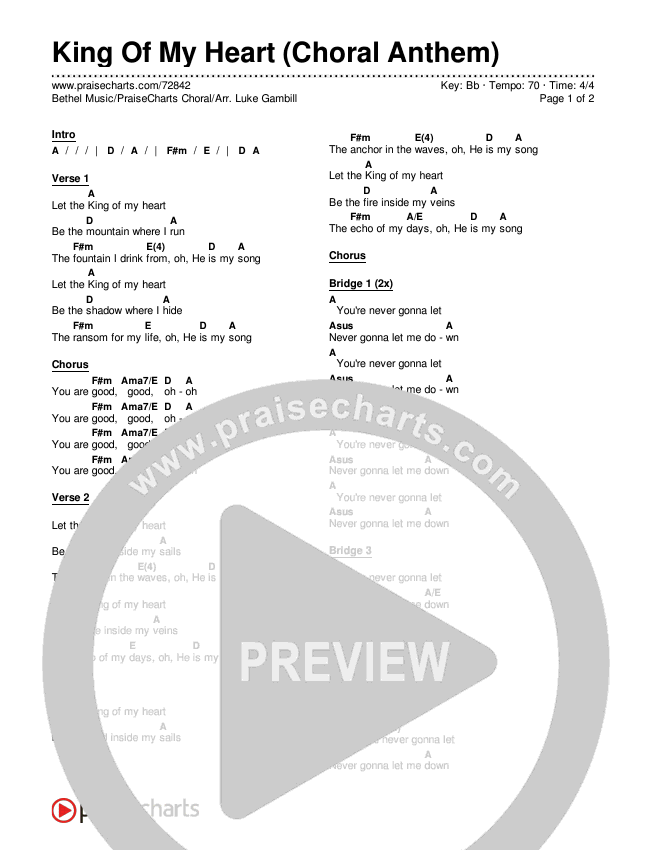 King Of My Heart (Choral Anthem SATB) Chords & Lyrics (Bethel Music / Arr. Luke Gambill)