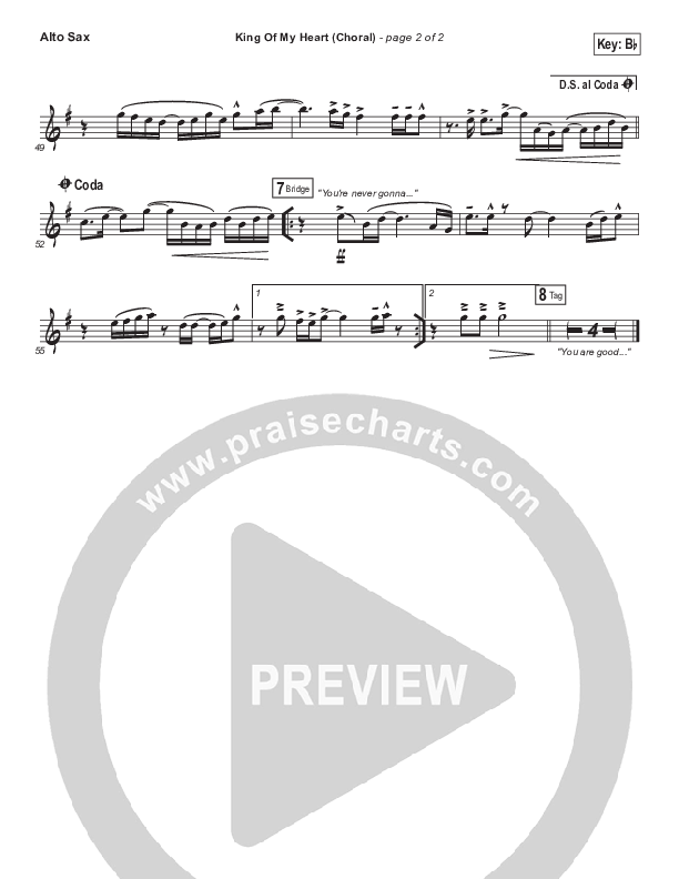 King Of My Heart (Choral Anthem SATB) Alto Sax (Bethel Music / Arr. Luke Gambill)