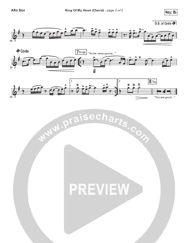 King Of My Heart (Choral Anthem SATB) Alto Sax (Bethel Music / Arr. Luke Gambill)