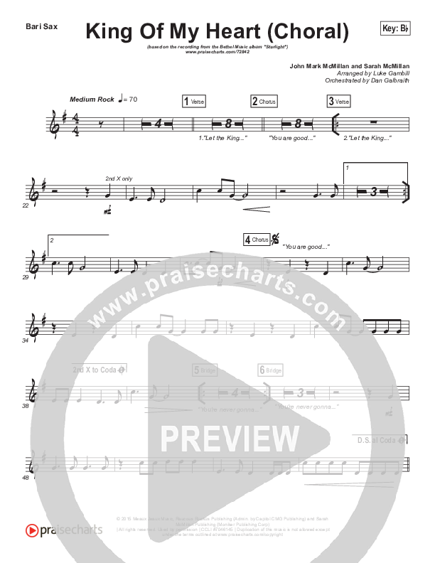 King Of My Heart (Choral Anthem SATB) Bari Sax (Bethel Music / Arr. Luke Gambill)