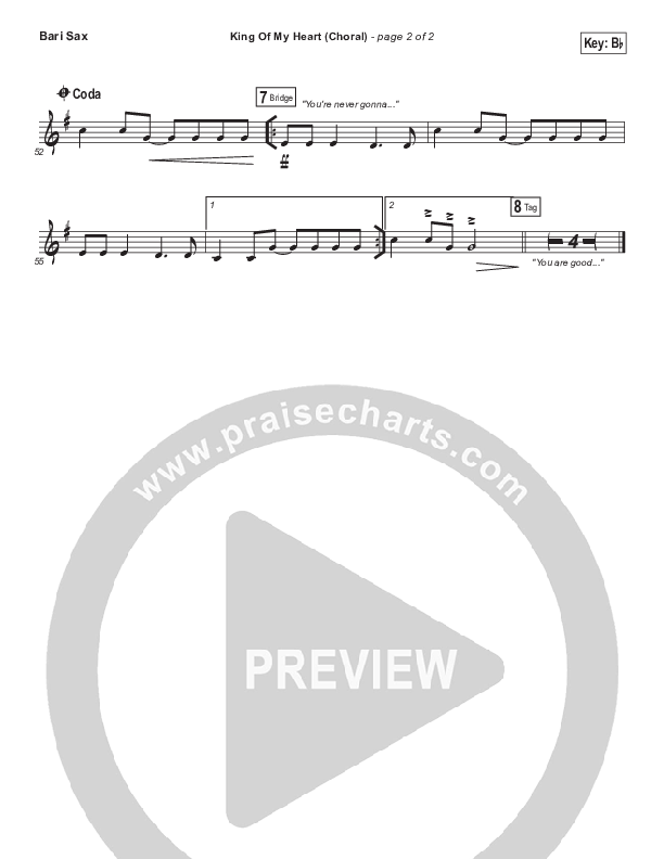 King Of My Heart (Choral Anthem SATB) Bari Sax (Bethel Music / Arr. Luke Gambill)