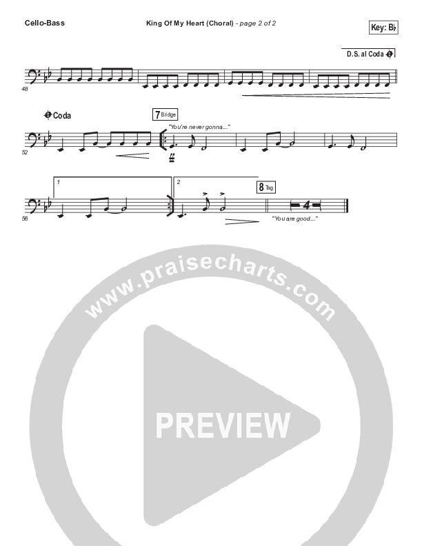 King Of My Heart (Choral Anthem SATB) Cello/Bass (Bethel Music / Arr. Luke Gambill)