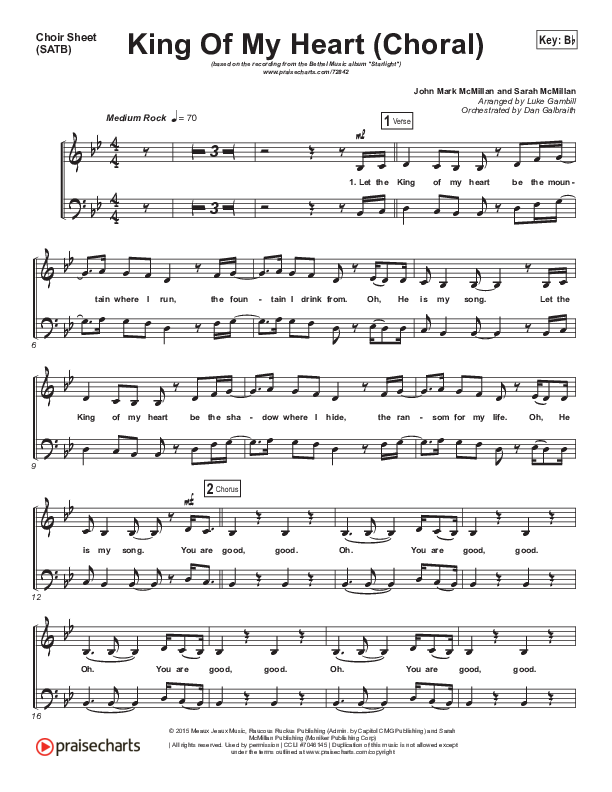 King Of My Heart (Choral Anthem SATB) Choir Sheet (SATB) (Bethel Music / Arr. Luke Gambill)