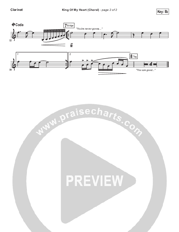 King Of My Heart (Choral Anthem SATB) Clarinet (Bethel Music / Arr. Luke Gambill)