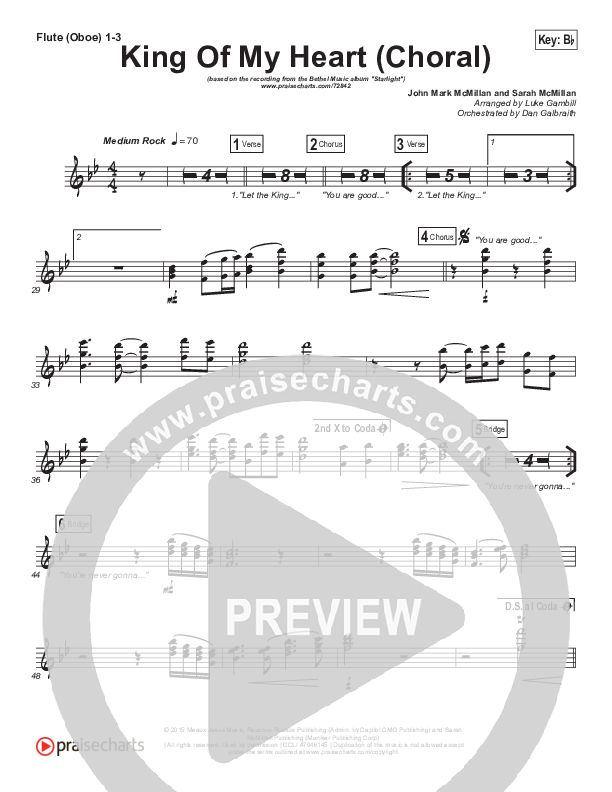 King Of My Heart (Choral Anthem SATB) Flute/Oboe 1/2/3 (Bethel Music / Arr. Luke Gambill)
