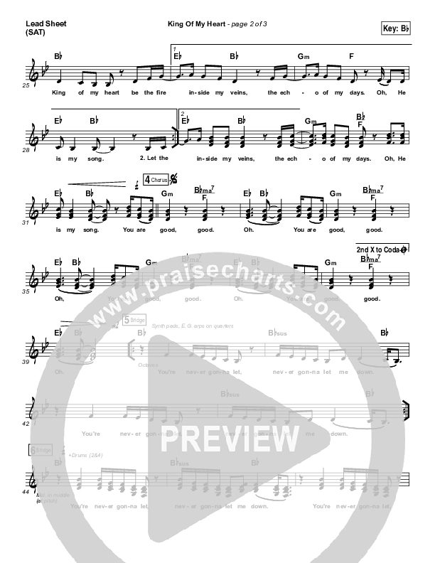 King Of My Heart (Choral Anthem SATB) Lead Sheet (SAT) (Bethel Music / Arr. Luke Gambill)