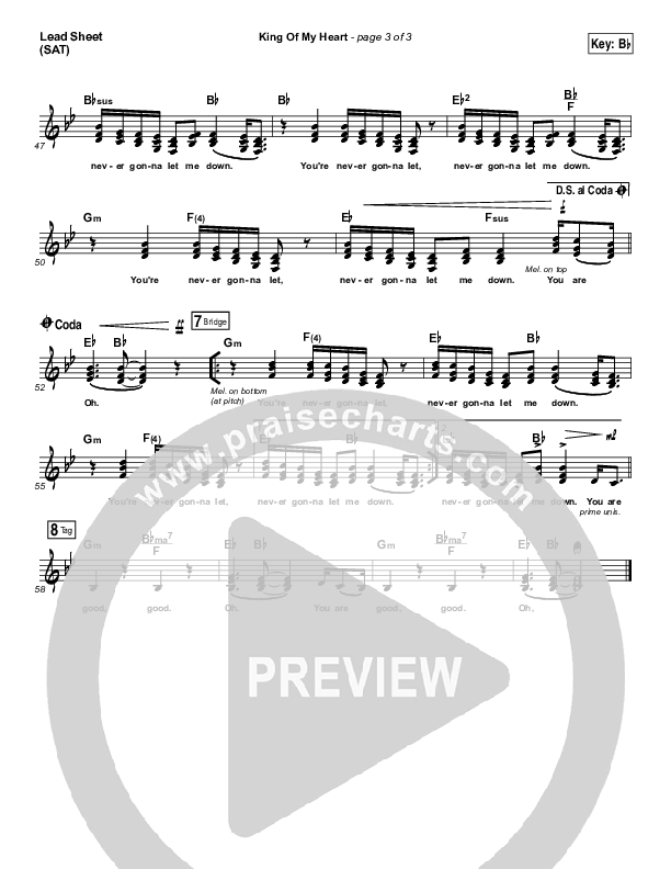 King Of My Heart (Choral Anthem SATB) Lead Sheet (SAT) (Bethel Music / Arr. Luke Gambill)
