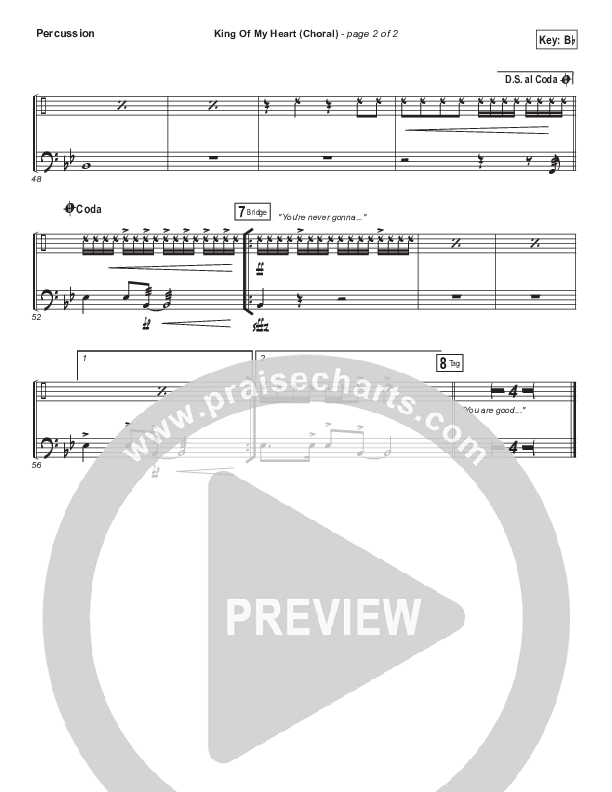 King Of My Heart (Choral Anthem SATB) Percussion (Bethel Music / Arr. Luke Gambill)