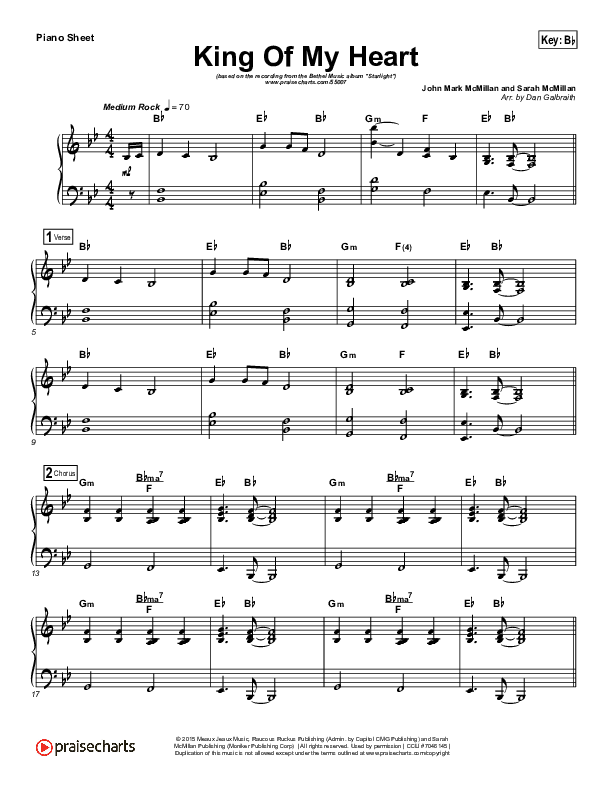 King Of My Heart (Choral Anthem SATB) Piano Sheet (Bethel Music / Arr. Luke Gambill)