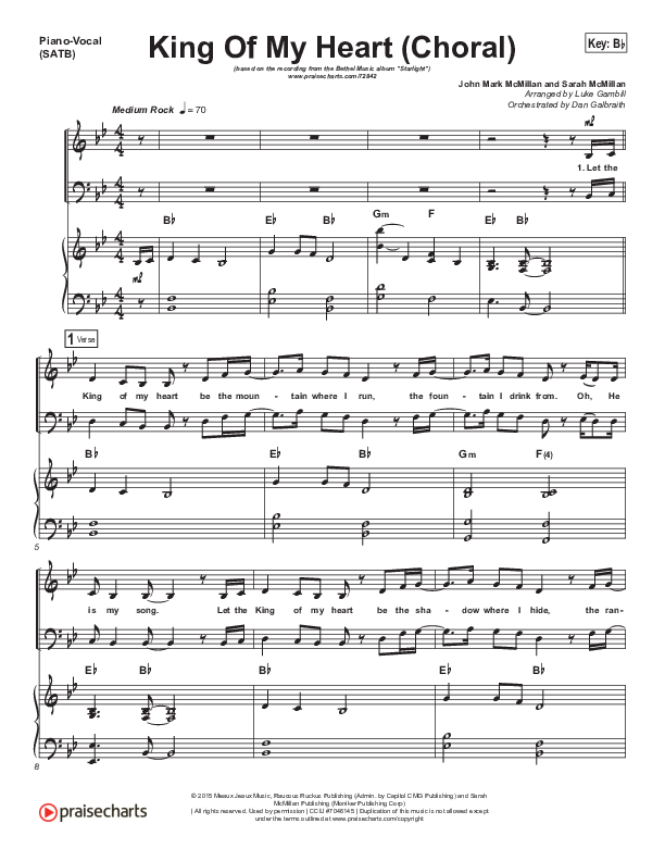 King Of My Heart (Choral Anthem SATB) Piano/Vocal (SATB) (Bethel Music / Arr. Luke Gambill)