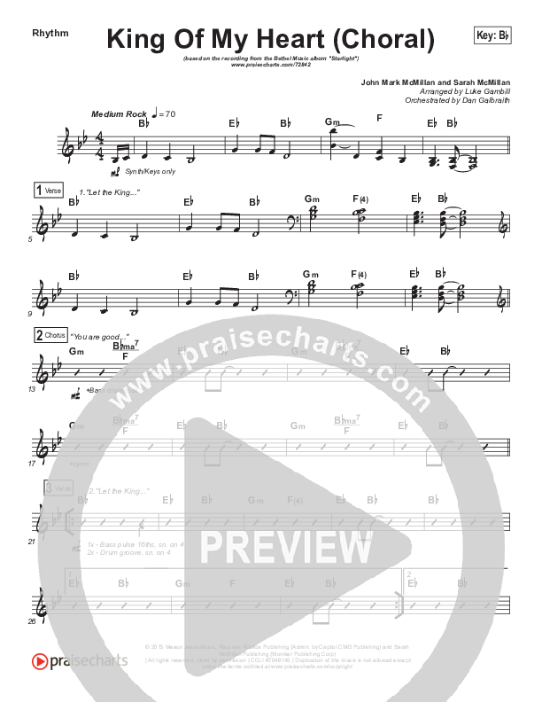 King Of My Heart (Choral Anthem SATB) Rhythm Chart (Bethel Music / Arr. Luke Gambill)