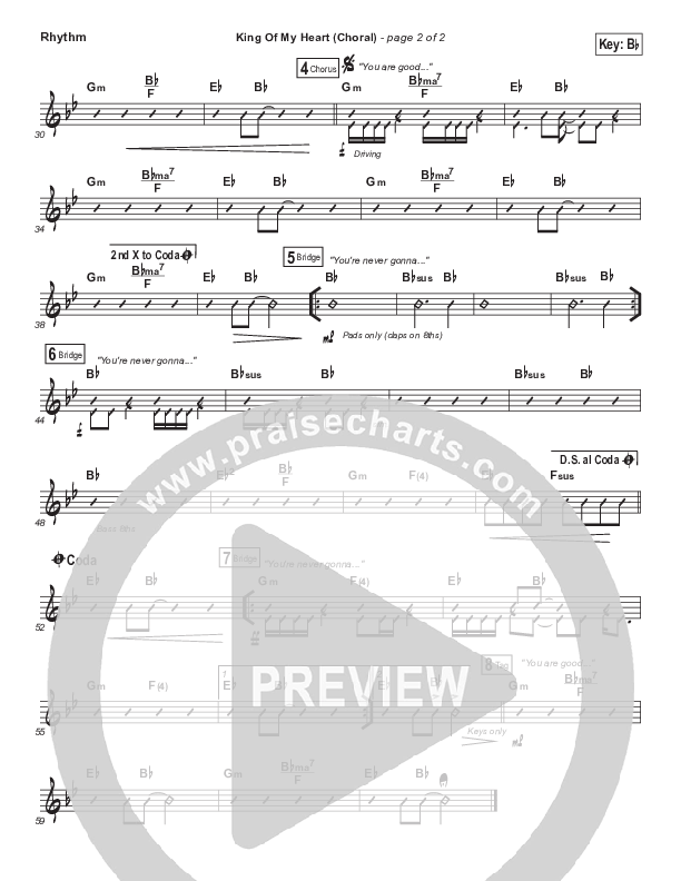 King Of My Heart (Choral Anthem SATB) Rhythm Chart (Bethel Music / Arr. Luke Gambill)