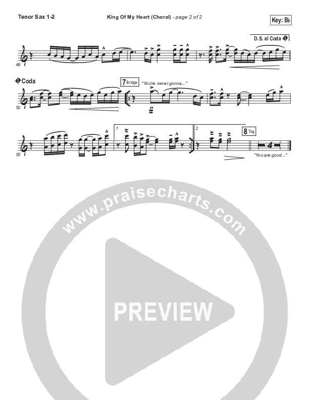 King Of My Heart (Choral Anthem SATB) Tenor Sax 1/2 (Bethel Music / Arr. Luke Gambill)