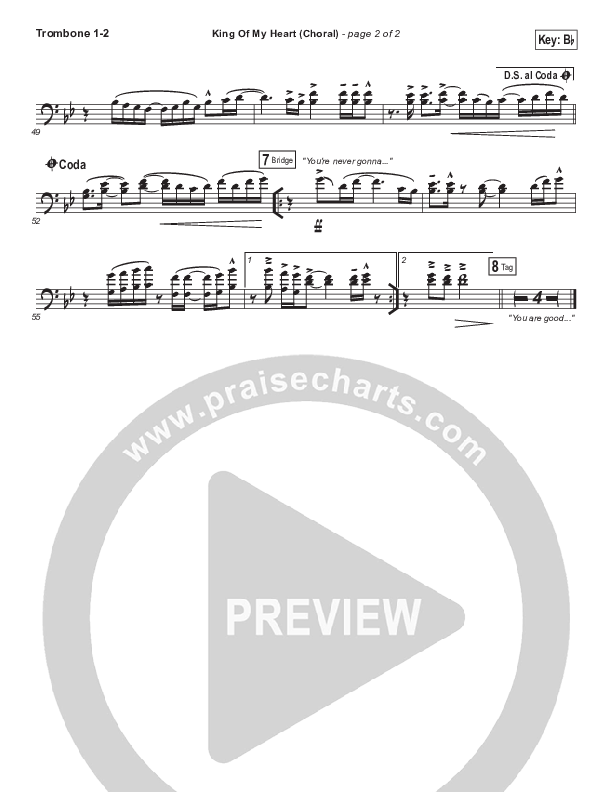 King Of My Heart (Choral Anthem SATB) Trombone 1/2 (Bethel Music / Arr. Luke Gambill)