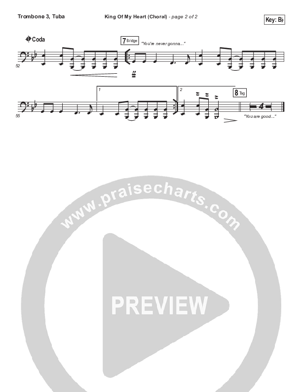 King Of My Heart (Choral Anthem SATB) Trombone 3/Tuba (Bethel Music / Arr. Luke Gambill)