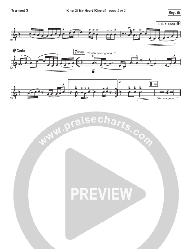 King Of My Heart (Choral Anthem SATB) Trumpet 3 (Bethel Music / Arr. Luke Gambill)