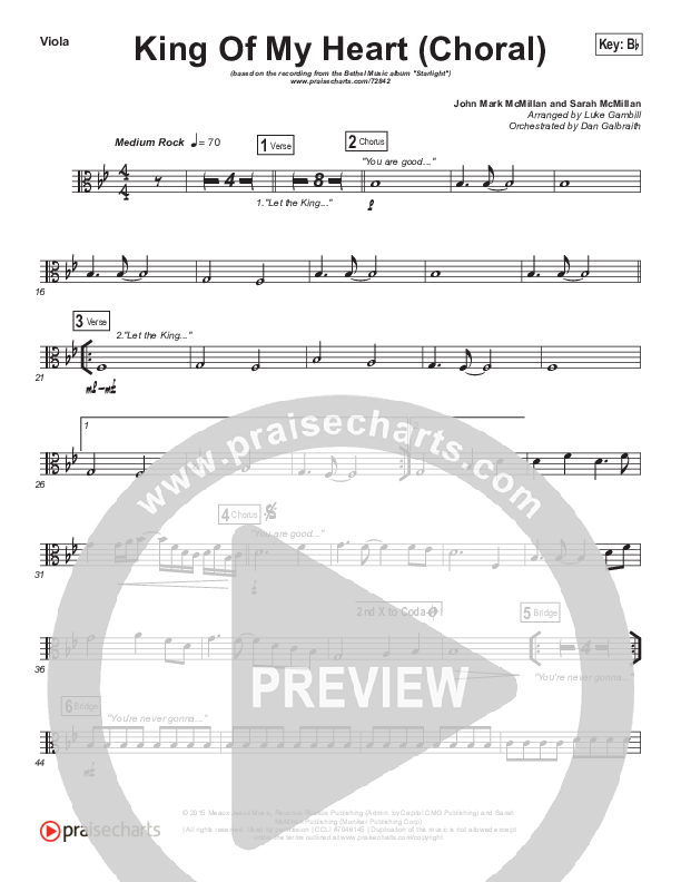 King Of My Heart (Choral Anthem SATB) Viola (Bethel Music / Arr. Luke Gambill)