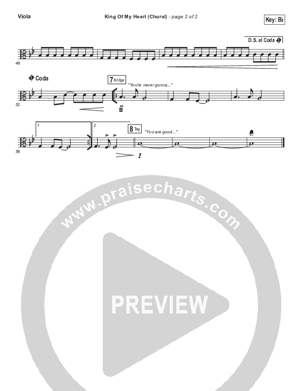 King Of My Heart (Choral Anthem SATB) Viola (Bethel Music / Arr. Luke Gambill)