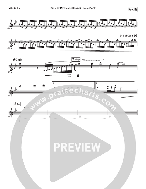 King Of My Heart (Choral Anthem SATB) Violin 1/2 (Bethel Music / Arr. Luke Gambill)