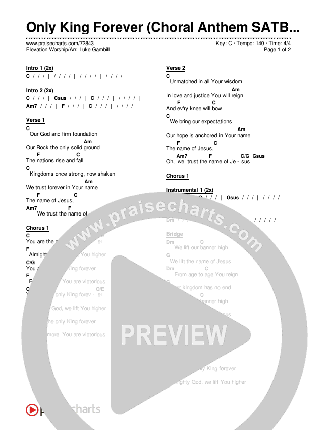 Only King Forever (Choral Anthem SATB) Chords & Lyrics (Elevation Worship / Arr. Luke Gambill)