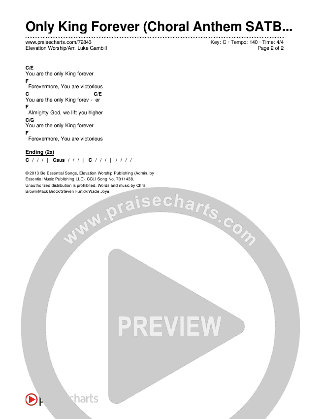 Only King Forever (Choral Anthem SATB) Chords & Lyrics (Elevation Worship / Arr. Luke Gambill)
