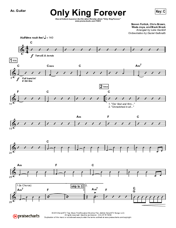 Only King Forever (Choral Anthem SATB) Acoustic Guitar (Elevation Worship / Arr. Luke Gambill)