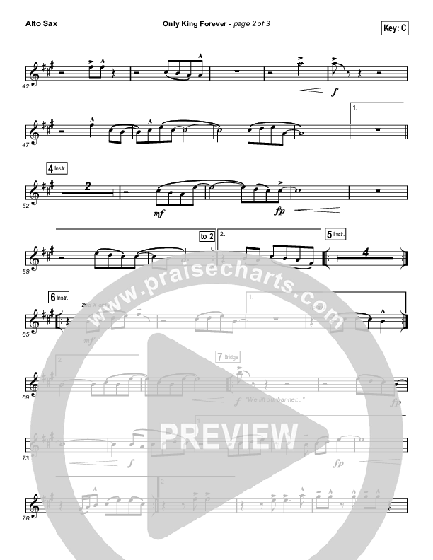 Only King Forever (Choral Anthem SATB) Alto Sax (Elevation Worship / Arr. Luke Gambill)