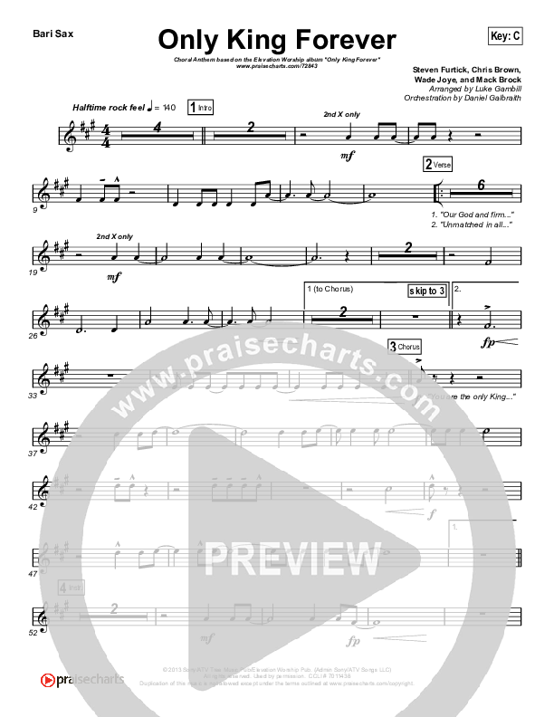 Only King Forever (Choral Anthem SATB) Bari Sax (Elevation Worship / Arr. Luke Gambill)