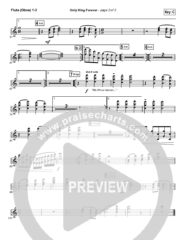 Only King Forever (Choral Anthem SATB) Flute/Oboe 1/2/3 (Elevation Worship / Arr. Luke Gambill)