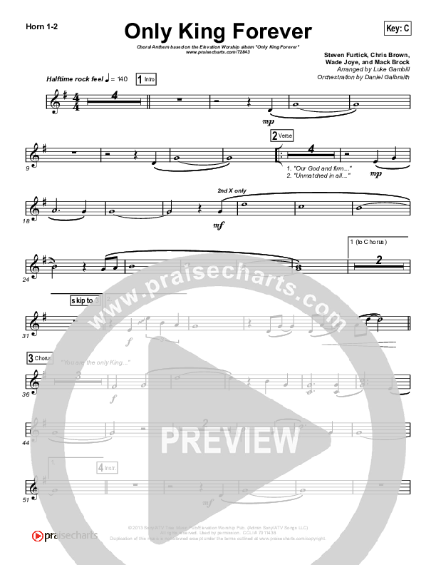 Only King Forever (Choral Anthem SATB) French Horn 1/2 (Elevation Worship / Arr. Luke Gambill)