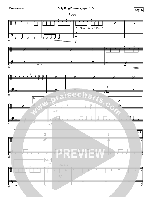 Only King Forever (Choral Anthem SATB) Percussion (Elevation Worship / Arr. Luke Gambill)