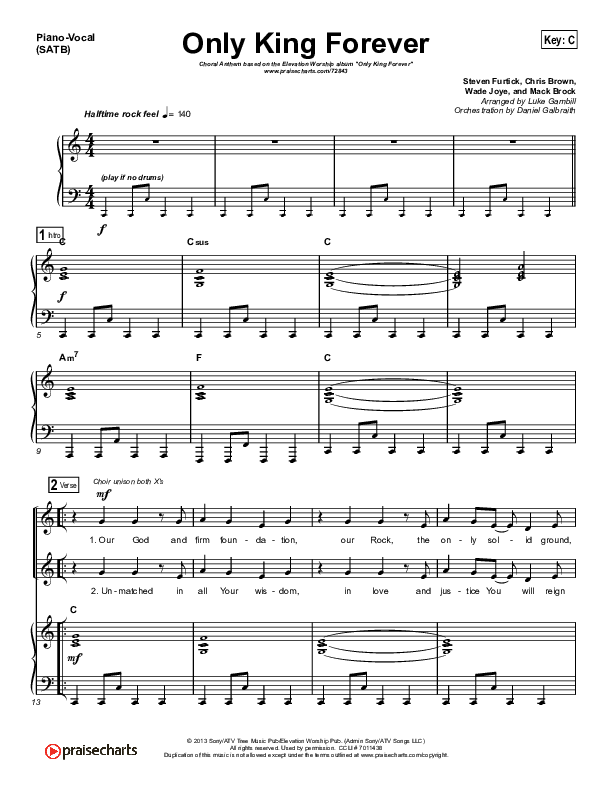 Only King Forever (Choral Anthem SATB) Piano/Vocal (SATB) (Elevation Worship / Arr. Luke Gambill)