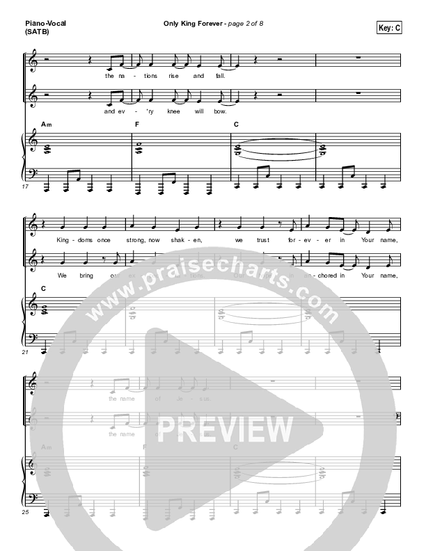 Only King Forever (Choral Anthem SATB) Piano/Vocal (SATB) (Elevation Worship / Arr. Luke Gambill)
