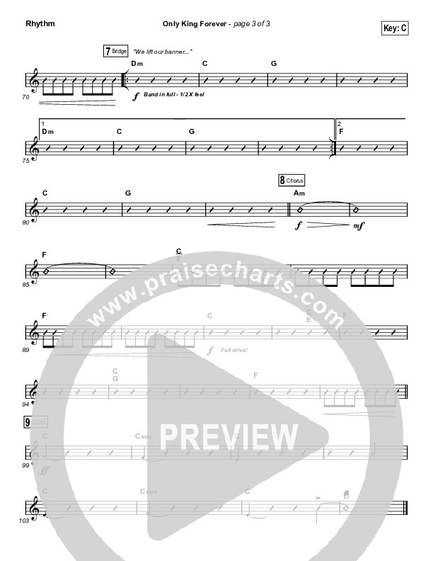 Only King Forever (Choral Anthem SATB) Rhythm Chart (Elevation Worship / Arr. Luke Gambill)