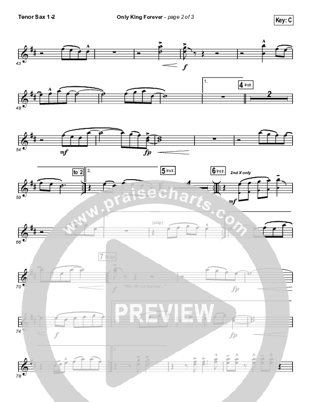 Only King Forever (Choral Anthem SATB) Tenor Sax 1/2 (Elevation Worship / Arr. Luke Gambill)