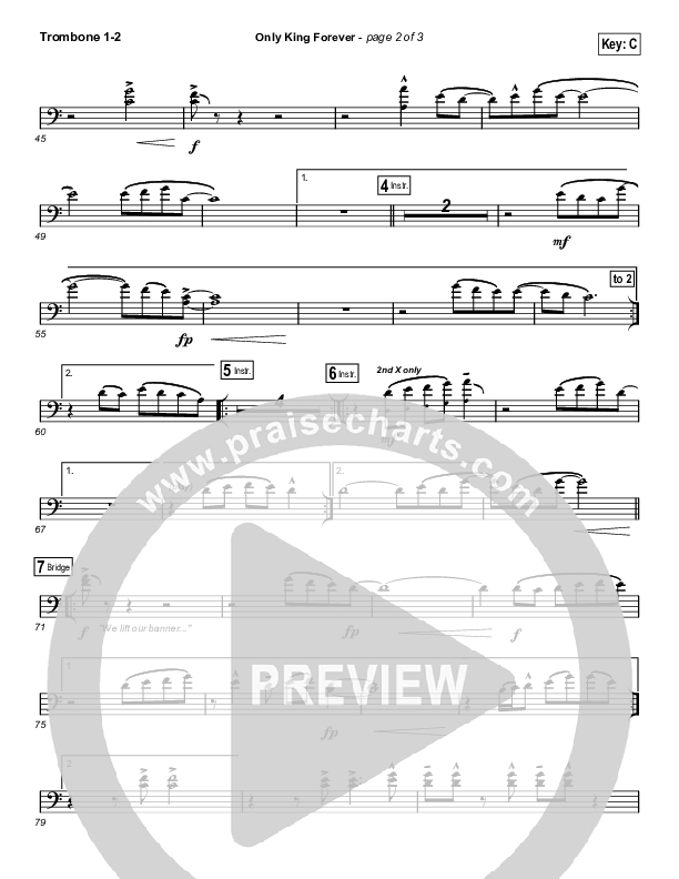 Only King Forever (Choral Anthem SATB) Trombone 1/2 (Elevation Worship / Arr. Luke Gambill)
