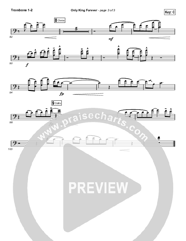 Only King Forever (Choral Anthem SATB) Trombone 1/2 (Elevation Worship / Arr. Luke Gambill)