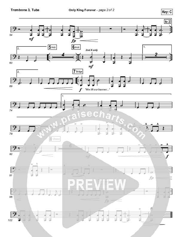 Only King Forever (Choral Anthem SATB) Trombone 3/Tuba (Elevation Worship / Arr. Luke Gambill)