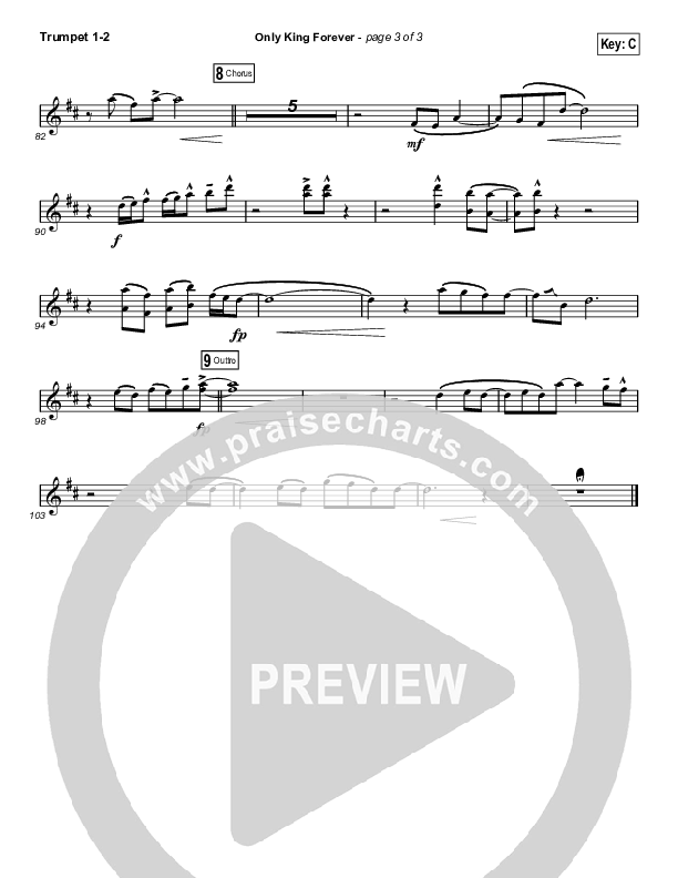 Only King Forever (Choral Anthem SATB) Trumpet 1,2 (Elevation Worship / Arr. Luke Gambill)