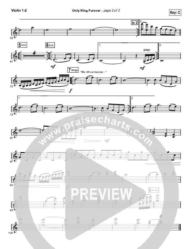 Only King Forever (Choral Anthem SATB) Violin 1/2 (Elevation Worship / Arr. Luke Gambill)